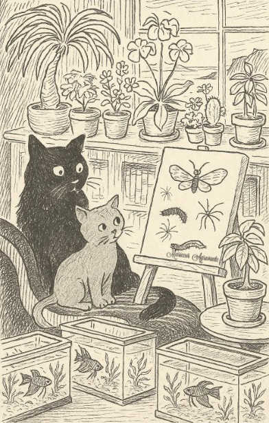 Artwork 'Biology Home Study with Pets and Plants' by Mariecor Agravante PhD for www.MariecorAgravante.com website